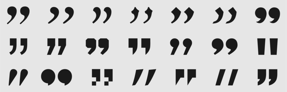 Set of quotation marks vector icons isolated on background, double quotes speech symbol collection for typography citation and testimonial text design