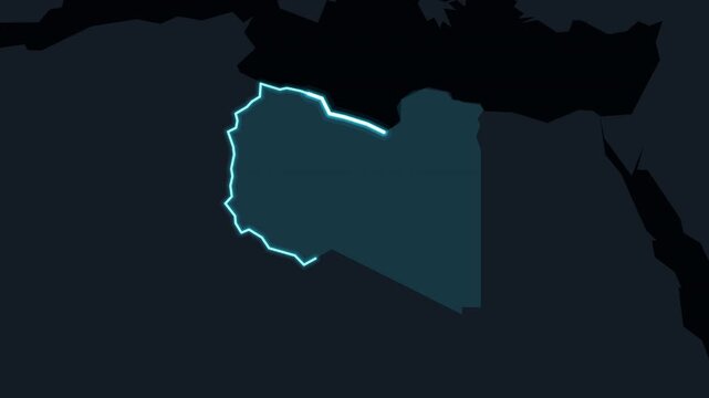 Glowing Zoom Animation Reveals Libya on World Map