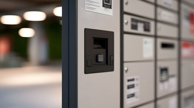 Modern automated parcel locker system with multiple compartments for secure package delivery and retrieval