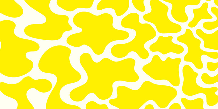 Abstract organic yellow and white comuflage pattern features fluid groovy retro cow shapes