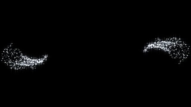 2d magic glitter sparkle line transition, white twinkling stars burst, glowing fairy dust wand trail 4k, cartoon doodle particle motion, seamless light fx overlay on black screen. animation