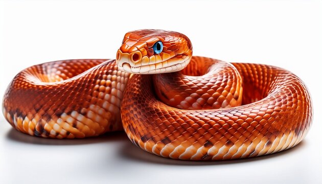 Corn Snake With Blue Eyes Coiled On White