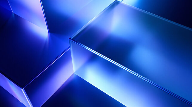 Abstract Glowing Blue Glass Blocks with Modern Geometric Design
