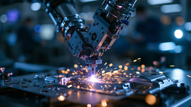 Industrial Robotic Arm Precision Welding Metal Component in Factory
