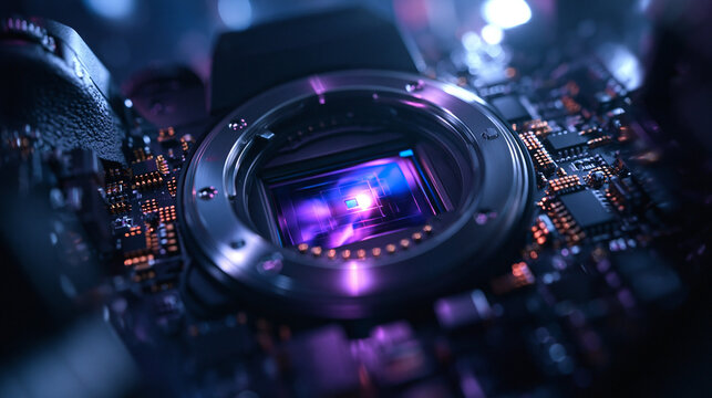 Digital Camera Image Sensor with Circuit Board and Futuristic Light