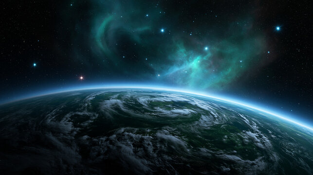 Planet Earth View from Space with Cosmic Nebula