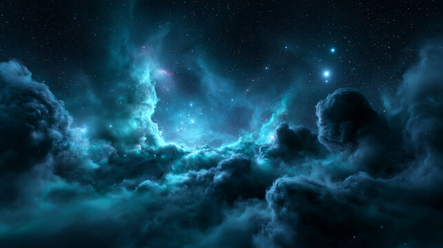 Cosmic Nebula with Shining Stars in Deep Space