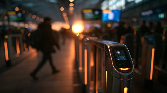 Contactless Electronic Ticket Gate at Modern Transit Station