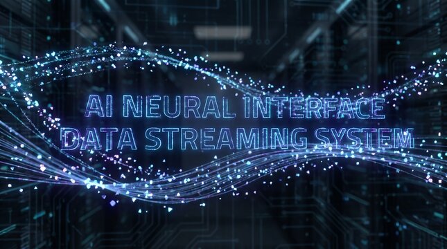 AI Neural Interface and Data Streaming System Hologram in a Digital Server Room