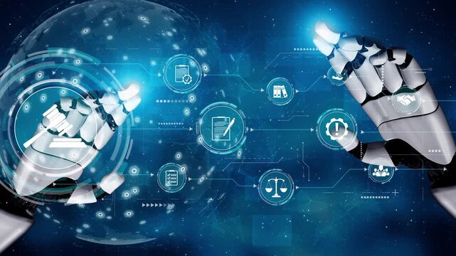 Futuristic digital law interface displaying justice scale, highlighting digital law, AI compliance, digital law systems, and digital law regulations for secure governance. Muxer
