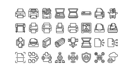 Fototapeta premium Set of office equipment and printing technology line icons