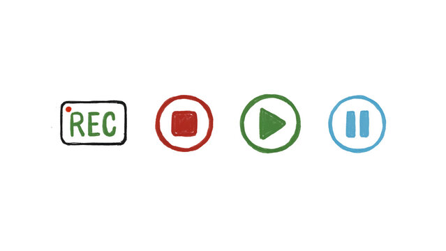 Media player control buttons set for recording, stop, play and pause functions