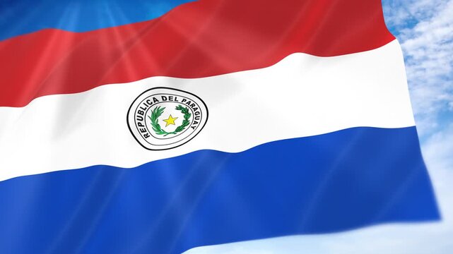 Paraguay Flag Seamless Loop 4k 60fps on Sky Background