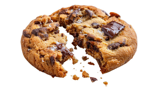 Broken Chocolate Chip Cookie with Sea Salt Isolated on Transparent Background PNG Studio Photography