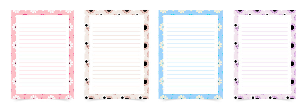 Colorful stationery templates for letter writing or journaling on transparent background