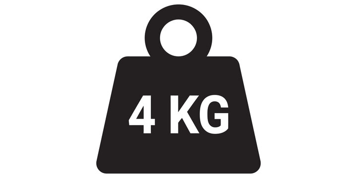 Black weight scale icon with 4 kg text label for shipping logistics and product specifications.