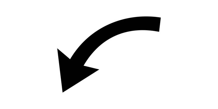 Curved black downward arrow icon for directional guidance in graphic design layouts.