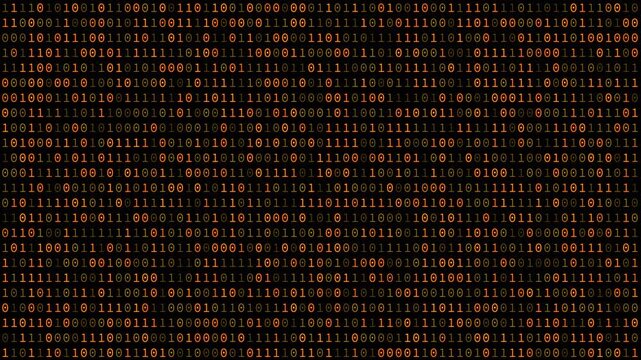 Abstract binary code background animation in retro amber color terminal style. Perfect for coding, technology, programming, hacking-related, or digital security themes