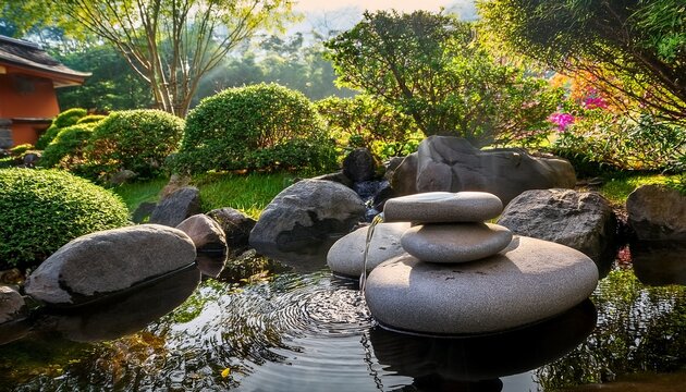 zen garden stone water feature serene