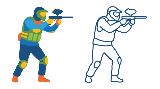 Paintball player in protective gear a colorful vector illustration