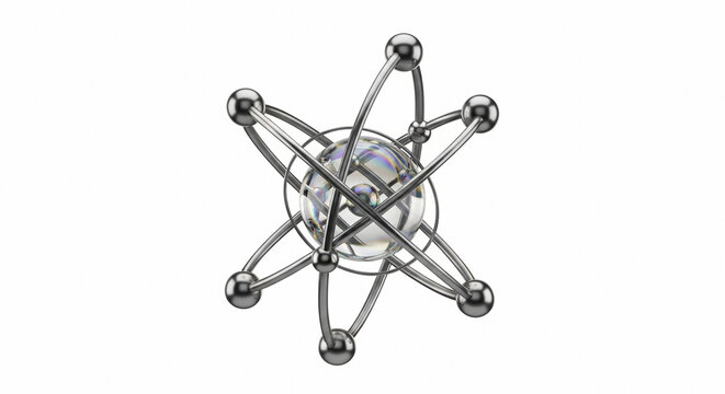 Atomic structure with orbiting electrons and nucleus
