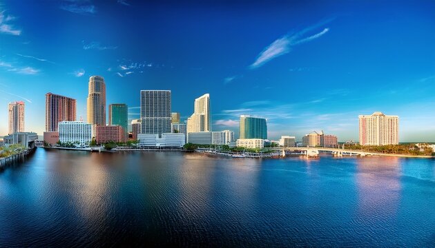 downtown city skyline view of tampa florida usa looking over the freeway and the riverwalk