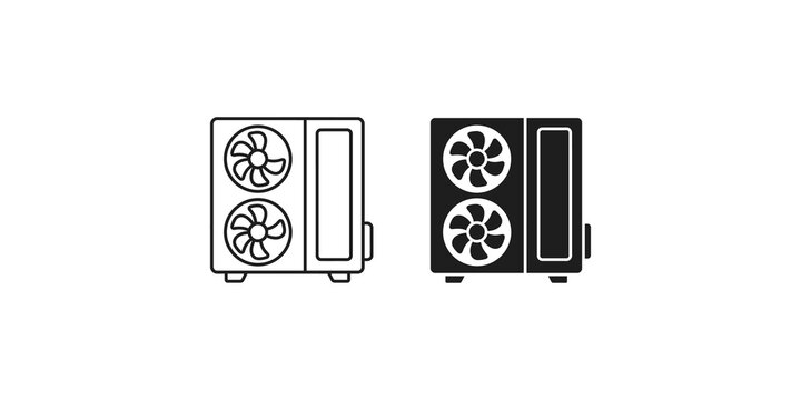 Air conditioner outdoor unit icon in outline and solid black for climate control systems.