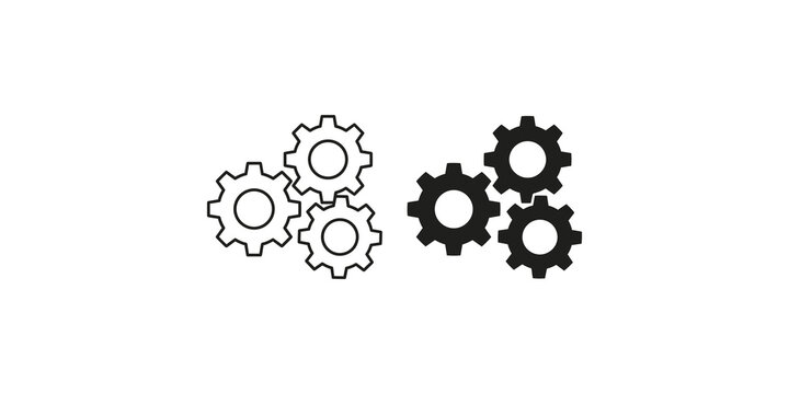 Pairs of black and outline gears for industry and engineering themes.