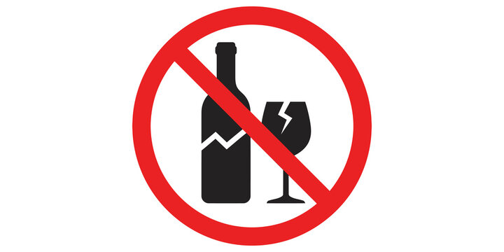No alcohol sign flat vector illustration for prohibition of alcoholic drinks.
