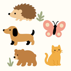 Obraz premium Collection of cute animals and nature characters