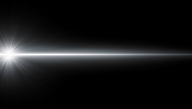 White Horizontal Lens Flare Light Streak Cinematic Optical Glow Beam Overlay Bright Energy Effect Black Background