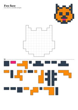 Pixel Fox Face Cut and Glue Puzzle &mdash; Printable Woodland Animal Activity for Kids