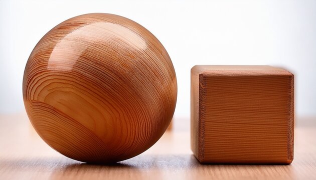 Wooden Sphere And Cube Objects With Smooth Polished Finish