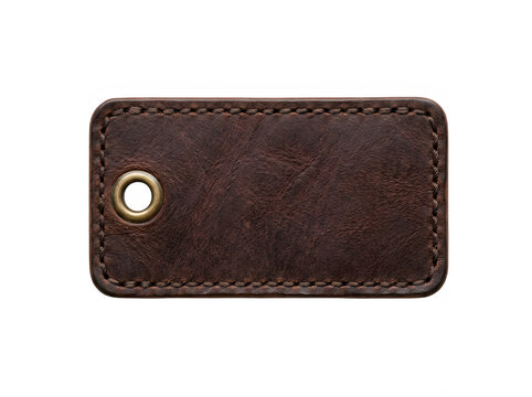 Blank brown leather tag with a metal eyelet isolated on transparent background