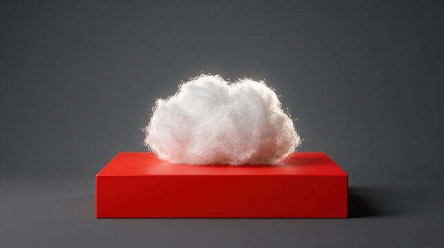 White cloud sculpture on red pedestal with crisp detail