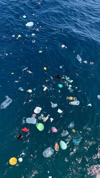 Ocean surface filling with plastic waste pollution
