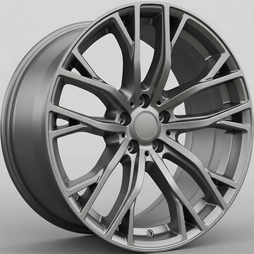 Close-up view of a modern car alloy wheel.