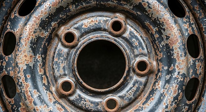 Close-up view of rusty metal gear mechanism assembly.