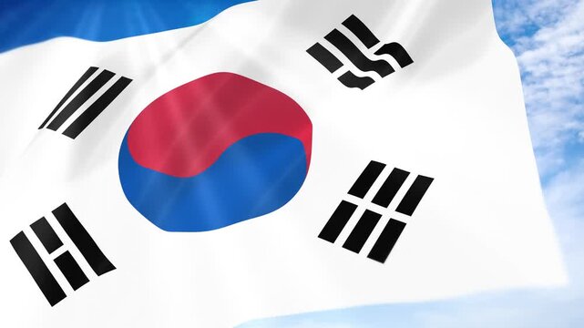 South Korea Flag Seamless Loop 4k 60fps on Sky Background
