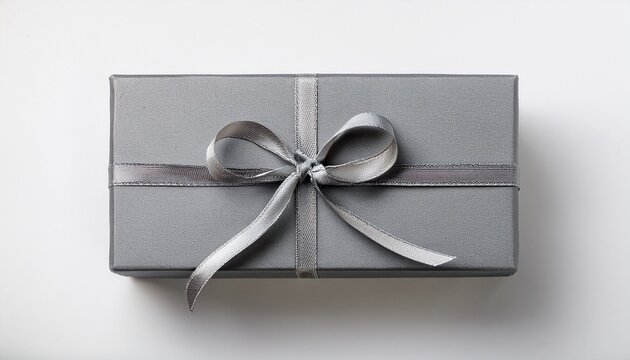A Simple Grey Rectangular Gift Box Tied With A Thin Matching Ribbon On A White Background