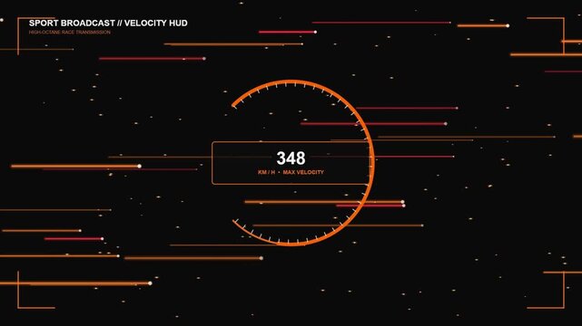 Sports HUD Velocity Motion Background with Speedometer, Nitro Trails, and Dynamic Energy Grid for Racing Broadcast