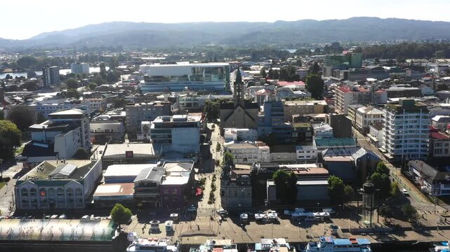 City of Valdivia Chile seen from aerial view drone