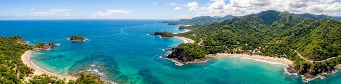 Stunning Panoramic Aerial View of Tropical Coastline with Turquoise Bays