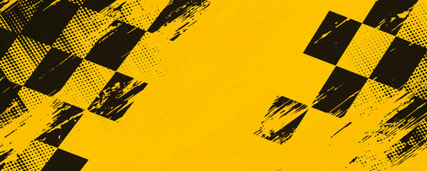 Racing background, sports race banner with dynamic grunge checkered shape ideal for sport themed events, racing posters, promotional flyers, cover, presentation backdrop and social © al