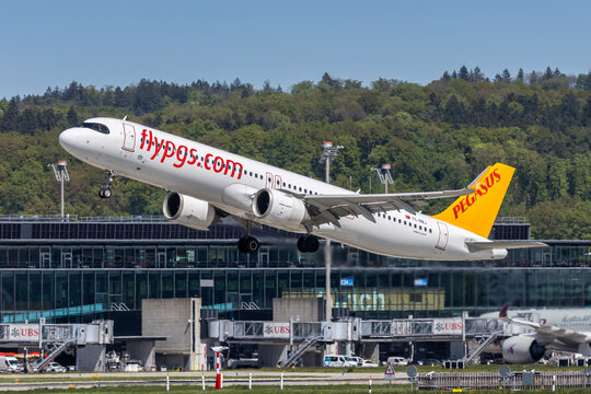 Pegasus Airlines Airbus A321neo airplane at Zurich airport in Switzerland