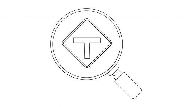Magnifying Glass Over Dead End Road Sign Icon.
