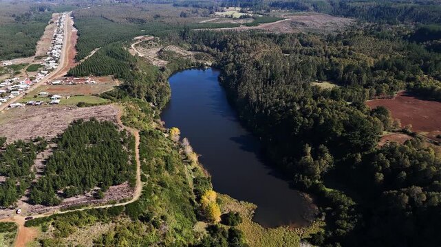 Aerial View of Sand Dunes and River Landscape in Chile