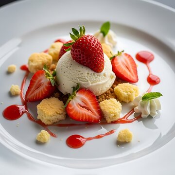 Colorful fruit salad with strawberries and grapes on white plate.