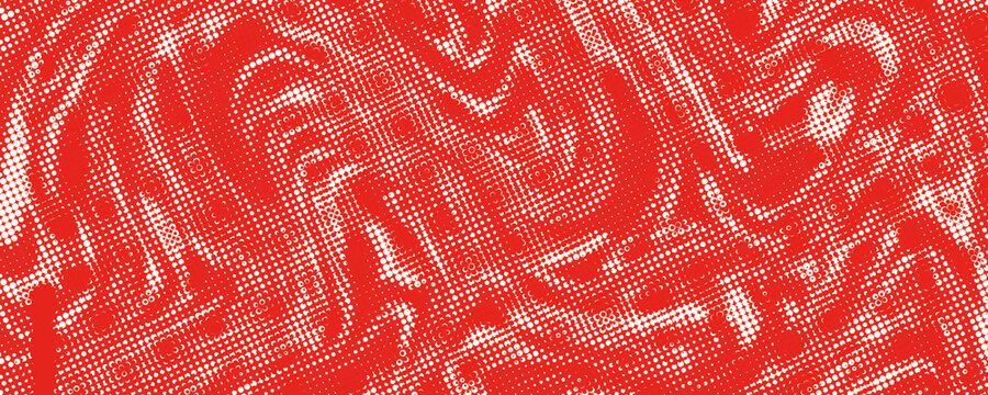 Distressed background in red texture with circles, spots, scratches, and lines. Abstract vector illustration.