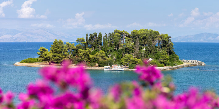 Corfu Mouse Island in Mediterranean Sea panorama on Corfu in Greece